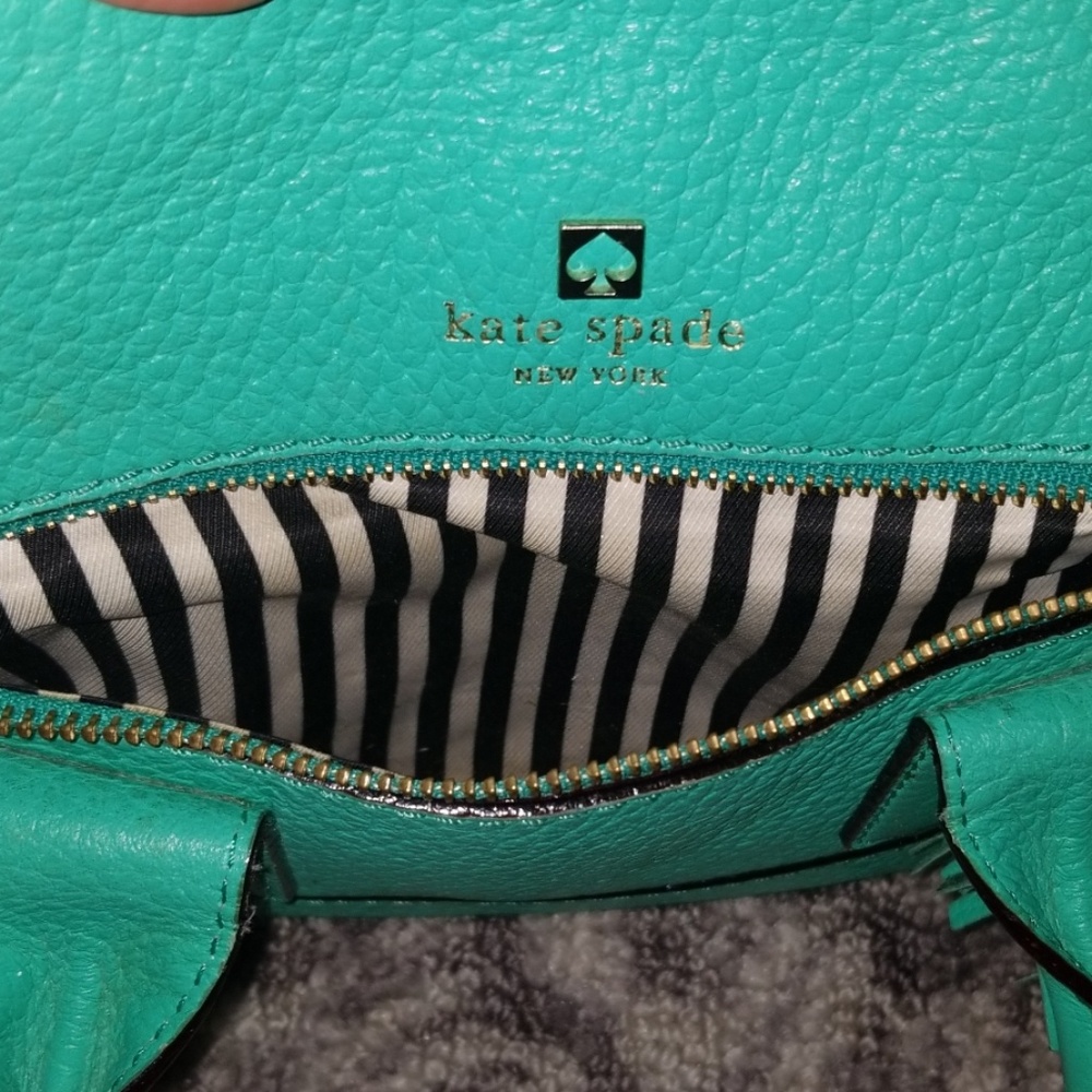 KATE SPADE TEAL LEATHER SATCHEL PURSE POCKETBOOK - Picture 6 of 8